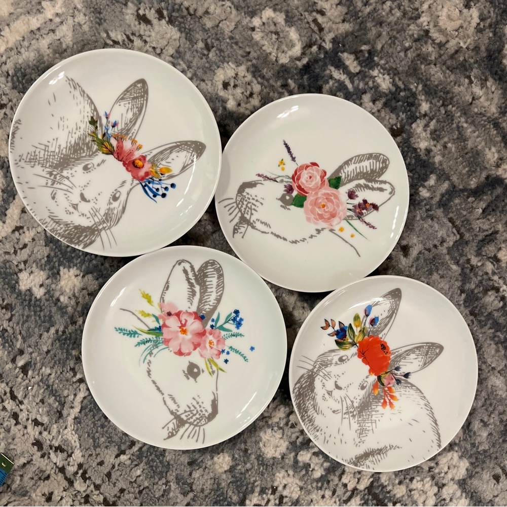 SET OF 4 Cordon Bleu Holiday Plate easter bunny salad dessert appetizer ceramic